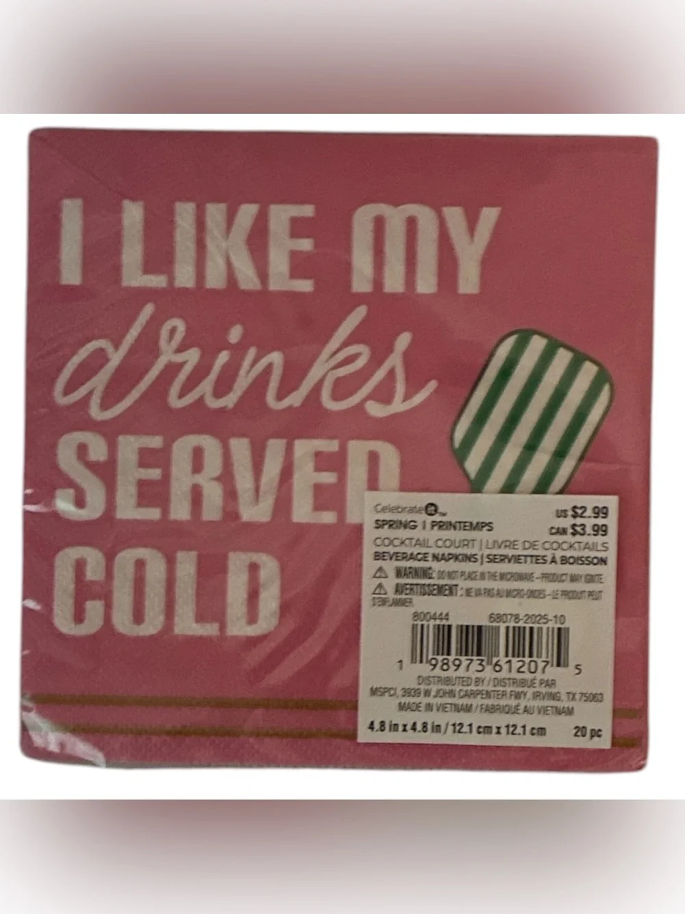 Celebrate It Pink Beverage Napkins and Snack Plates Set Cocktail Court Citrus